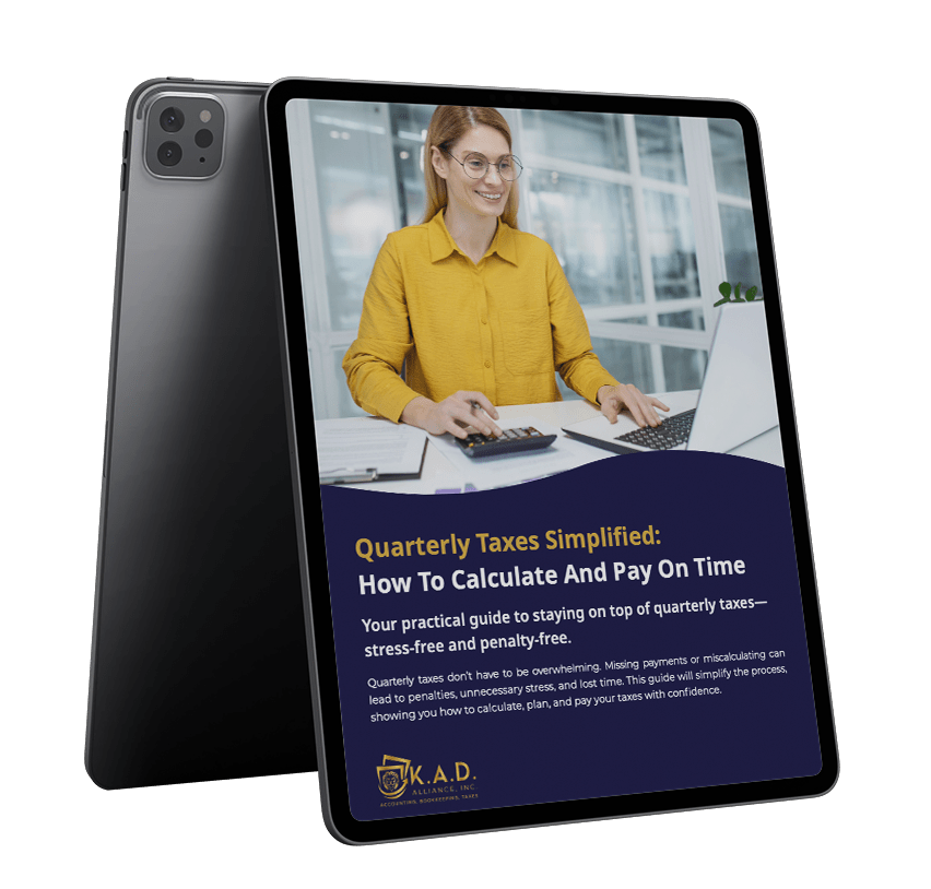 Tablet device with Landing page image | business quarterly taxes